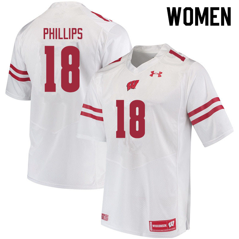 Wisconsin Badgers Women's #18 Cam Phillips NCAA Under Armour Authentic White College Stitched Football Jersey VR40V70EI